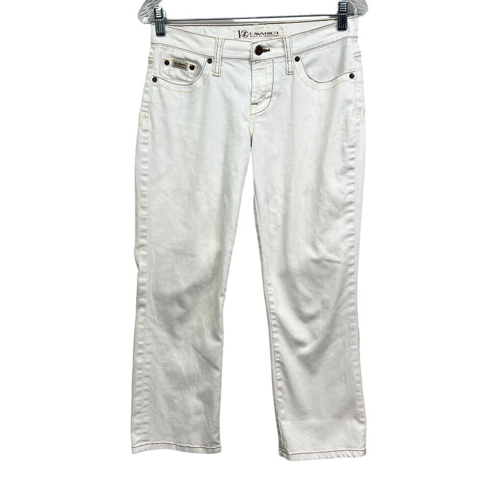 Z Cavaricci Womens Jeans Straight Stretch Topstitch 5 Pocket Zip Off White Sz 3*